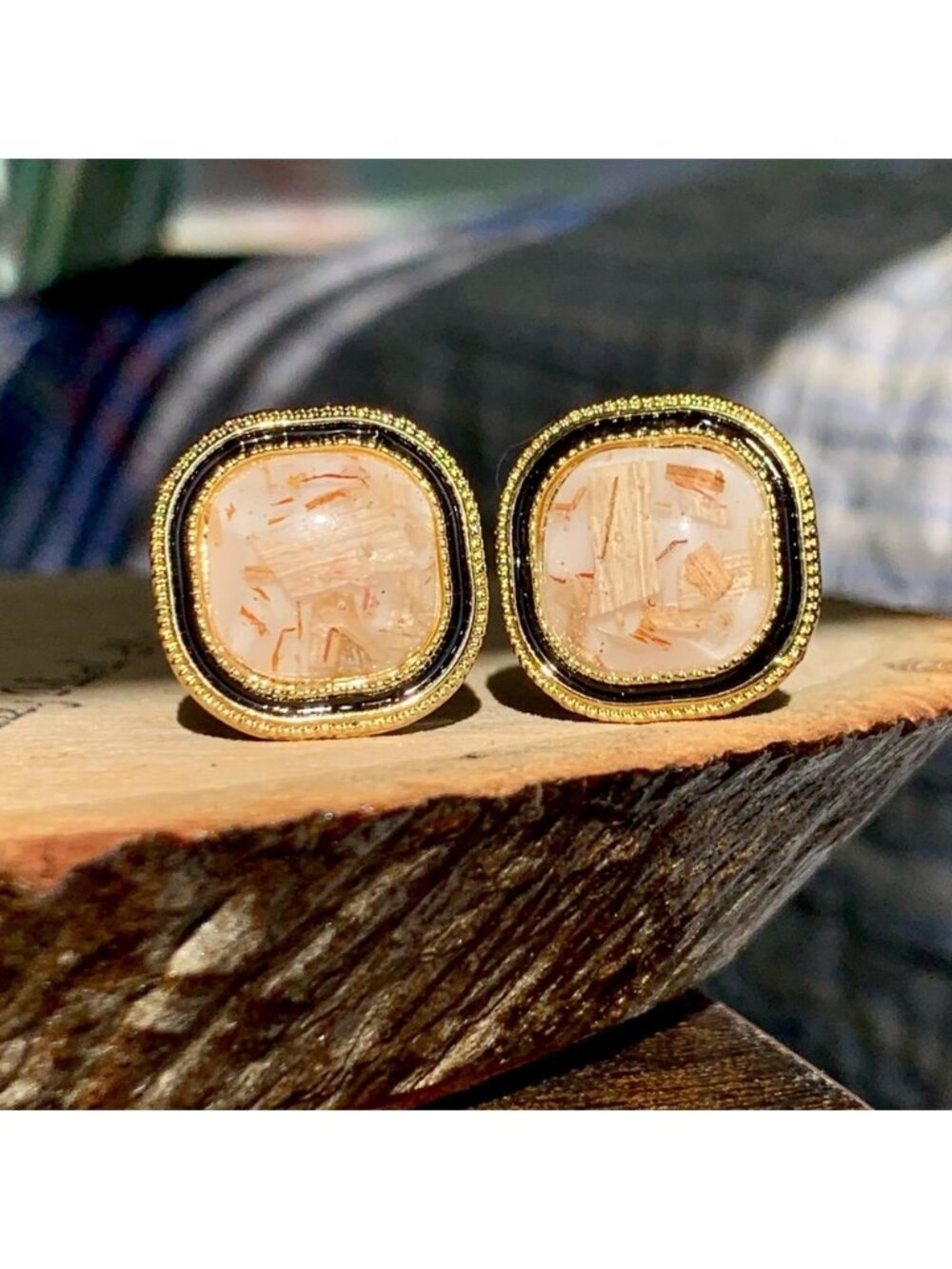 Luxury Stunning Bright Smooth Mineral Glass Boutique Square Cut Earrings